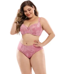 Ultra-thin Lace Plus Size One-piece Full Cup Seamless Wire Free High Cut Bra Set Women’s Underwear Panties E Cup