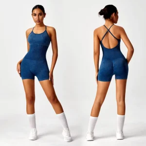 Under Lulu Custom High Quality Frosted Washed One Piece Yoga Sports Bodysuit Breathable Seamless Fitness Shorts Jumpsuit