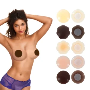 Underwear Reusable Silicone Gel Nipple Pasties Push up Bra Women’s Round and Flower Shape Adhesive Nipple Covers