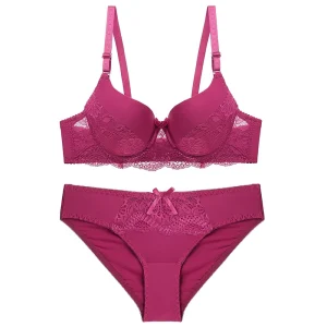 Underwire Women Underwear Big Size Lightly Padded Bra and Panty Set Push up Bra Embroidery Summer Adults Thin Floral Gua Support