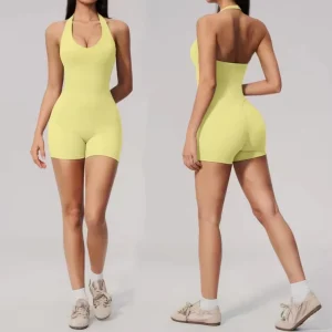 V-neck Backless Halter 2-Piece Set Women’s Body-shaping Shorts Buttock-lifting Spandex/Nylon High-Waisted Fitness Clothing Yoga
