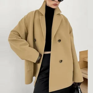 Velvet Winter Elegant Coat Turn down Long Sleeve Oversized Tweed Coat Office Women Brown Elegant Tweed Women Jacket