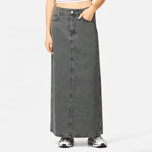 Vintage Black Grey Denim Maxi Skirt for Women Long Jean Skirt Streetwear Outfit Women’s Denim Skirts