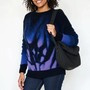 Vintage Character Pattern Women’s O-Neck Casual Fall Winter Mohair Cardigan Anti-Pilling Full Sleeve 300g