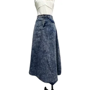 Vintage Distressed Women’s Denim Skirt Irregular Design
