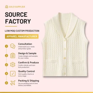 Vintage Ladies 100% Merino Wool Cable Knit Waistcoat Shawl Collar Sleeveless Button Up Knit Vest Custom Low MOQ