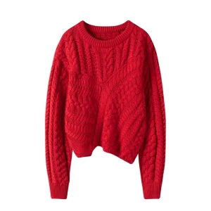 Vintage Leisure Casual Knitwear for Women Warm Long Sleeves Custom Front Logo Knitted Pullover Tops