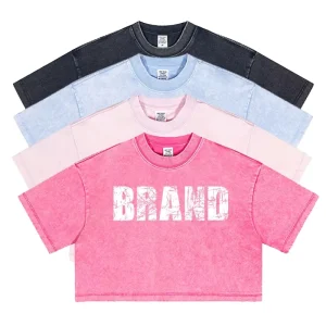 Vintage Women’s Crop Top 230gsm Acid Wash T Shirt Breathable Casual Logo Short Crop Tops Tee for Summer