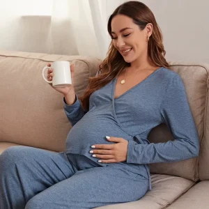 Viscose From Bamboo Pregnant Clothes Knot Side Top Adjustable Waist Sweatpants Lounge Wear Maternity Robes Pajamas