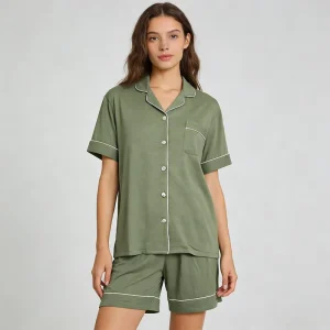 Viscose Modal Women Pajama Set Ready To Ship Comfortable Solid Short Sleeve Shorts Pajama Set In Stock