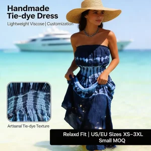 WRAP & ISO Certified Women’s Strapless Tie Dye Maxi Dress Breathable Eco-Friendly Flowry Beach Cover up Vacation Dress