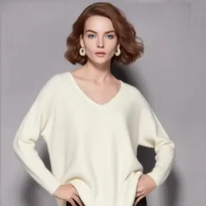Warm Cashmere Long Sleeved Deep V Neck Knitted Ladies’ Pullover Sweater Women’s Knitwear Clothing for Winter