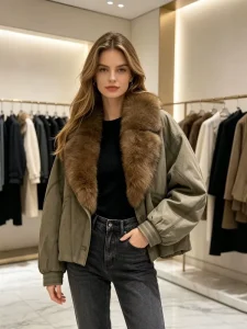 Warm Natural fox Fur Collar 90% Down Jacket Women’s Versatile Thick Coat with Large Collar