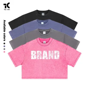 Washed Casual Logo Short Loose Sleeve Breathable Silk Cotton Women’s 280g Euro American Distressed Summer T Shirt