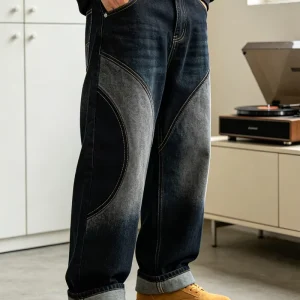 Washed Patchwork Denim Pants Baggy Wide Leg Jeans Contrast Stitching Brand Apparel Supplier