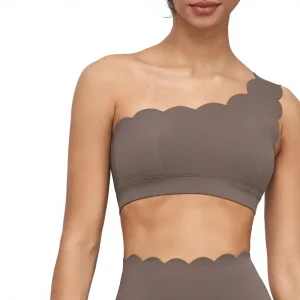 Wave Edge One-Shoulder Strap Detachable Cup Breathable Spandex Nylon Solid High Support Sports Underwear Women’s Yoga Bra Gather
