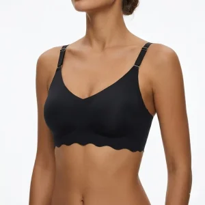 Wave Edge Soft Support V Neck Brassiere Adjustable Shoulder Strap Full Cup 3-Row Hook Wireless Bralette Ice Silk Seamless Bra