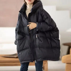 White Duck Down Jacket Plus Size Winter Fashion Casual Vintage Loose Thick Hooded Warm Jacket Women’s Down Coats