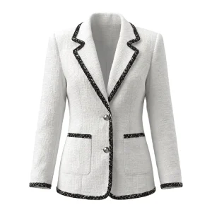 White Woven Anti Wrinkle Fragrance Coat Women’s High quality Temperament Fan Slim Casual Minimalist Suit Top