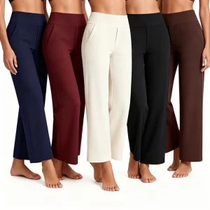 Wide Leg Ankle Pants for Women 7/8 Length Yoga Dress Pants High Waist Stretch with Pockets Casual Work