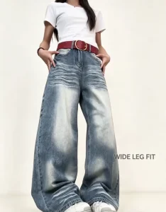 Wide leg Denim Women’s Fall winter Loose Casual Trousers Straight Leg High Waist
