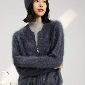 Winter 100 Cashmere Medium Solid Color Full Sleeve Baseball Zipper Cardigan Women’s Casual Jacket