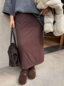 Winter 90% White Duck Down Adjustable Waistband Straight-cut Warm Large-size Women’s Down Skirt
