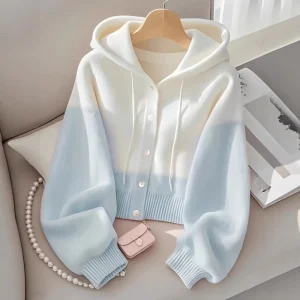 Winter Autumn Cashmere Wool Women’s Hoodie Sweater Elegant Button Cardigan