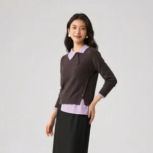 Winter Autumn Fashion Design Breathable Knit Sweater Polo Collar Loose Women’s Soft Knit Top