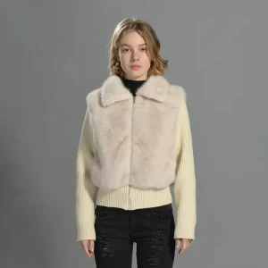 Winter Breathable Fluffy Faux Fur Coat Thick Knit Cardigan Sweater Wool Custom Regular Length Women’s