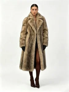 Winter Brown Gradient Faux Fur Jacket Women Lapel Collar Long Thick Warm Outerwear Women’s Faux Fur Coats ODM/OEM