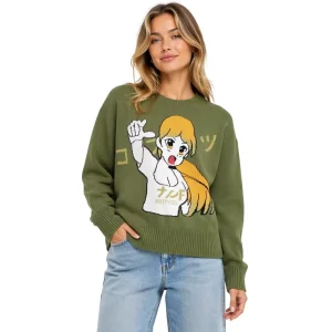 Winter Casual Custom OEM ODM Women’s Clothing Round Neck Jacquard Cartoon Long Sleeve 100% Cotton Pullover Knit Sweater
