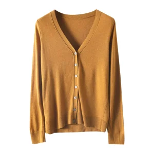 Winter Casual Solid Color Wool Cardigan V-Neck Single Button Women’s Sweater
