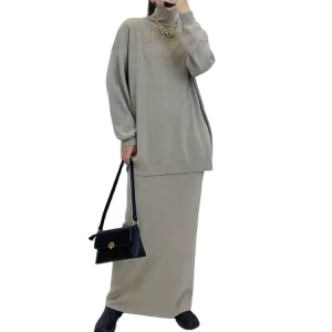 Winter Crochet Knitted Clothing Ladies Tops Plus Size Sweater Skirts for Women’s Suits Dress Sets