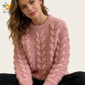 Winter Fashion Anti-Wrinkle Women’s Solid Color Crew Neck Computer Knitted Polyester/Acrylic/Polyamide Sweater Soft Warm Casual