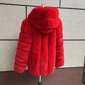 Winter Faux Fur Hooded Artificial Fur Jacket Imitation 70cm Fox Fur Fluffy Coat Women’s Faux Fur Coat Hooded