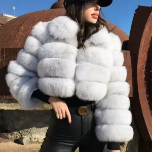 Winter Fox Faux Fur Coat Loose Plain Brown Thicken Outwear Short Overcoat Women Long Sleeve Fluffy Animal Print Jackets