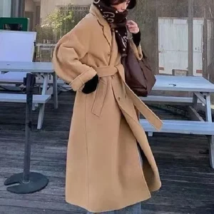 Winter Korean Woolen Coats Casual Plain Overcoat Suit Lady Long Blazers Coat Wool Jackets for Women