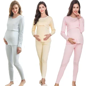 Winter Maternity Sleepwear Cotton Pajamas Nightgown for Breastfeeding Breathable Maternity Wear