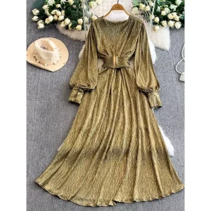 Winter New Sexy and Fashionable Elegant V Neck Lantern Sleeve Women’s Dress