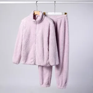 Winter Pajamas Warm Set Polar Fleece Shu Velveteen Plush Velvet Custom Color Size Logo Women Zipper Sleepwear for Home Outdoor