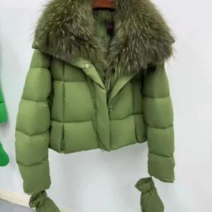 Winter Single Breasted Feather Jacket Thick Warmth Loose Slim Women’s Turtleneck Collar Contrast Color Hand