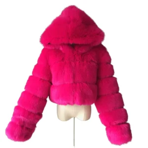 Winter Slim Retro Long Sleeve Women’s Plus Size Hooded Jacket Woven Top Coat Plush Zipper Pocket Short Length Overcoat