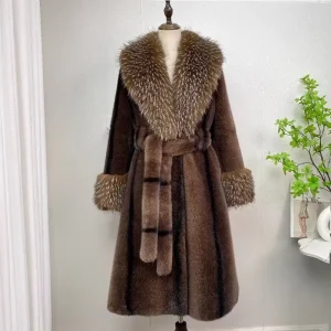 Winter Warm Leopard Faux Mink Women Marten Hair Coat Luxury Mopping Style Fur Coat Women Faux Mink Fur Long Coat