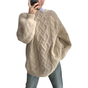 Winter Women Chunky Knitted Casual Long Sleeve Solid Sweaters Pullovers
