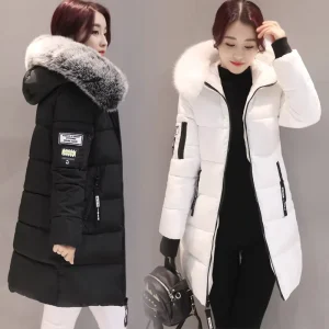 Winter Women Coat Parkas Mid Length Hooded Padded Jacket Big Fur Collar Warmth Jacket