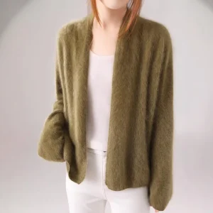 Winter Women’s 100% Cashmere Cardigan Sweater Loose Solid Color Lady Cashmere Knitted Cardigan Coat