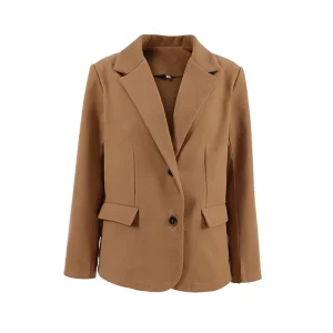 Winter Women’s Anti Wrinkle Short Loose Wool Viscose Suit Blazer Single Breasted Full Sleeve Outerwear Jacket Button Pockets