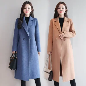 Winter Women’s Breathable Eco-Friendly Woolen Coat Standard Thickness Double Breasted Long Sleeve Long Casual Coat