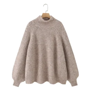 Winter Women’s Casual Fashion Loose-fitting High-neck Long-sleeved Wide-sleeved Knit Sweater 5755122